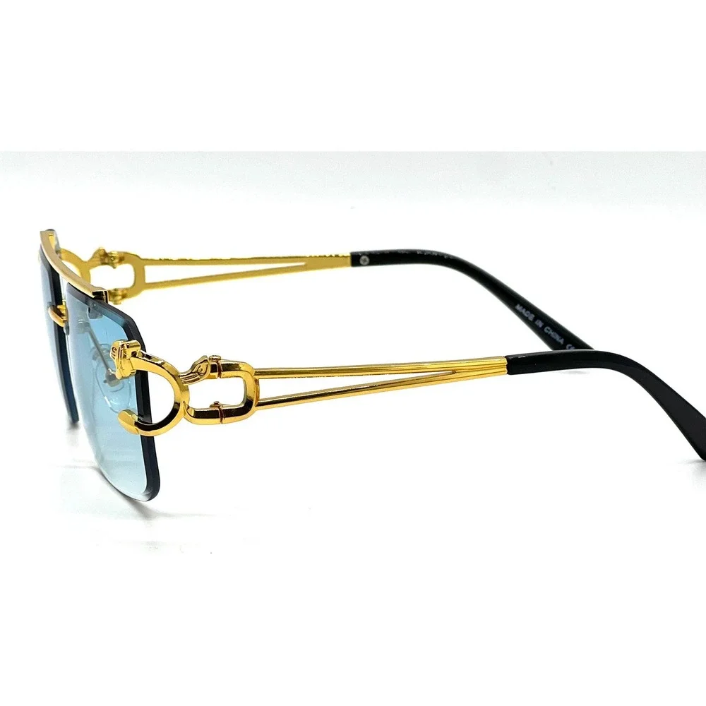 Rimless Rectangle Sunglasses Green Lens Fashion Shades Hip Hop Designer‎ Lentes